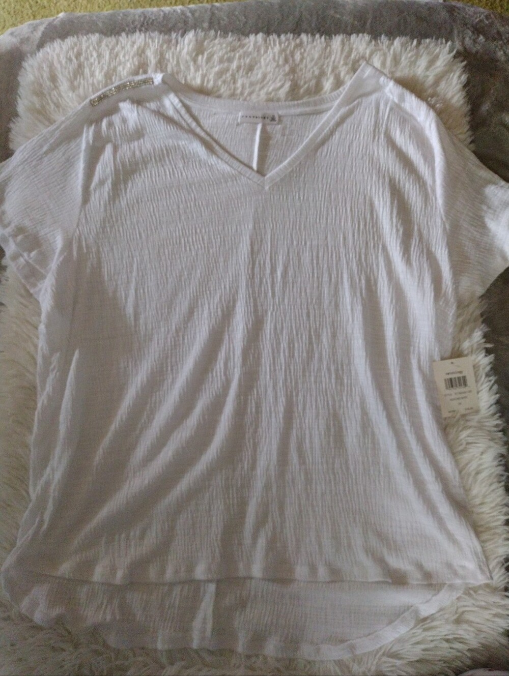 White V-Neck Women's Top